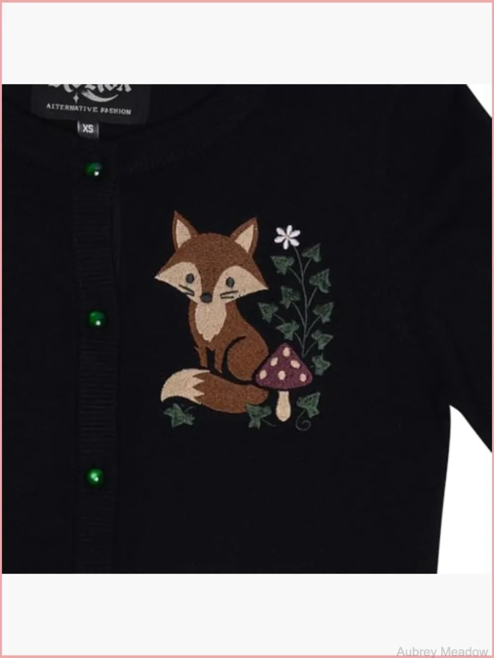 Embroidered Fox Cardigan - Retro Knit Jumper Nature Ivy Cardigan
